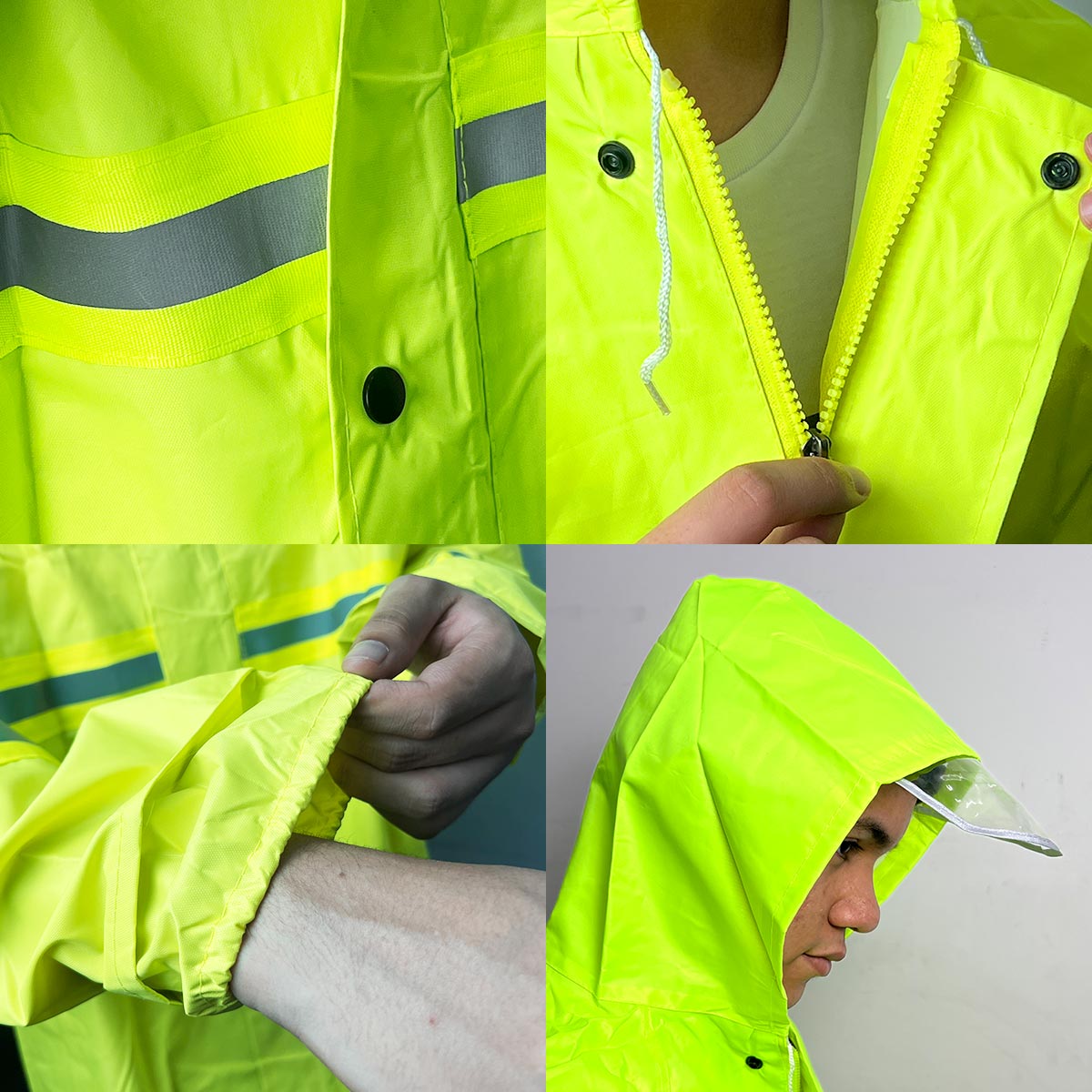 Chaqueta Impermeable Reflectiva con Capota y Visera Alta Visibilidad y Protección CI002